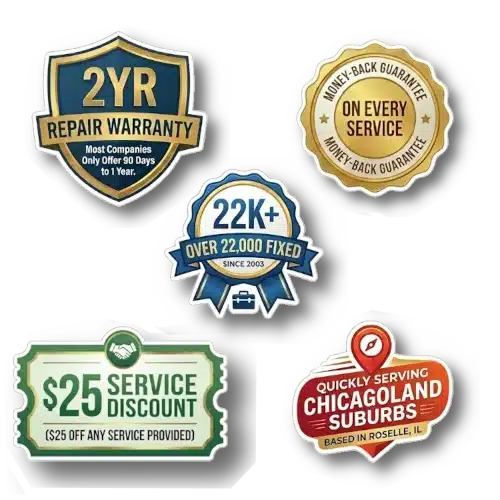 A Fast Local Refrigerator Repair Offers: 2-Year Part & Labor Warranty; Money-Back Guarantee; $25 Service Discount; Over 20 Years Experience and In-Home Service to Chicago Suburbs Today