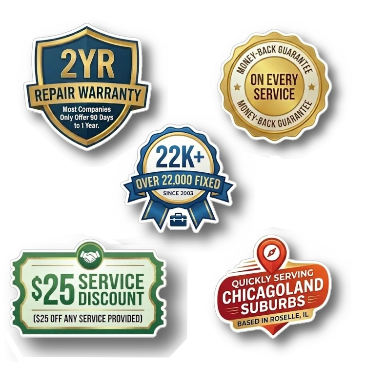 A Fast Local Refrigerator Repair Offers: 2-Year Part & Labor Warranty; Money-Back Guarantee; $25 Service Discount; Over 20 Years Experience and In-Home Service to Chicago Suburbs Today
